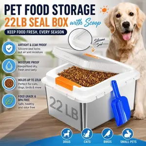 Pet Food Storage 22LB Seal Box with Scoop, Airtight Metal Stainless Steel Leak Proof Container,Moisture Proof Dry Food Storage Organizer for Cats and Large Dogs Puppy Birds Accessories,Keep Food Fresh Summervibes
