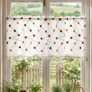 1pc American Country Style Coffee Curtain, No Drilling, Farmhouse Polka Dot Short Door Half Curtain, Fresh and Clean Design
