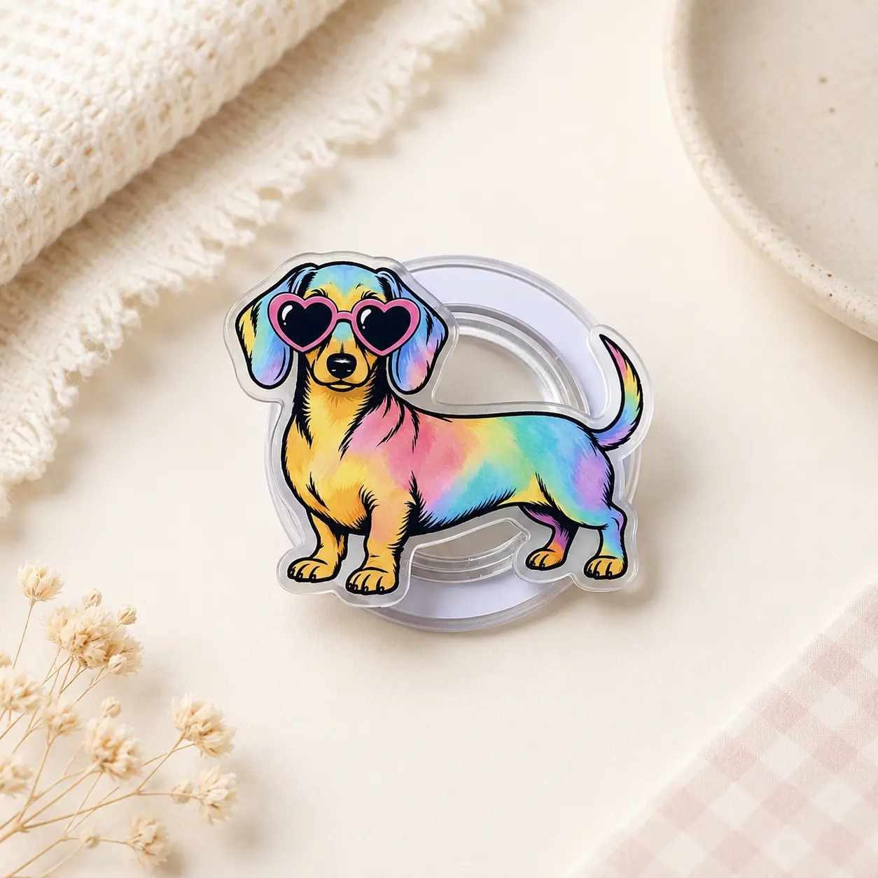 Rainbow Dachshund MagSafe Phone Grip – Colorful Dog Magnetic Phone Holder & Kickstand – Cute Dog Lover Gift