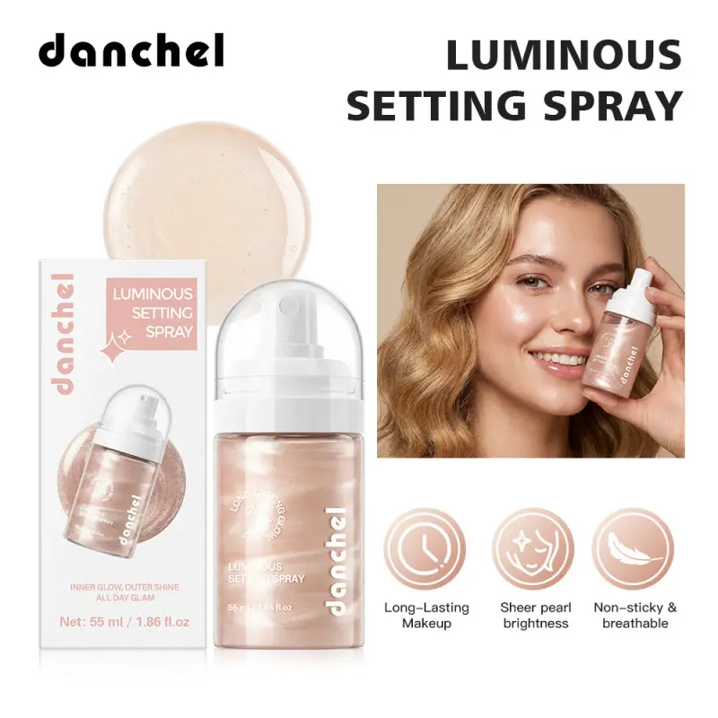 Danchel Cosmetic Face Setting Spray, Makeup Finishing Spray 55ml, Long-Lasting Makeup Lock & Glow Enhancer, Transfer-Proof, With Camellia & Centella for Hydration, Dewy Finish, Quick-Drying Non-Sticky, Suitable for All Skin Types
