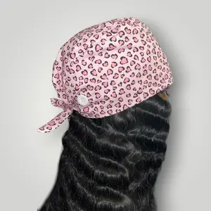 Pink Sweetheart Leopard Satin-Lined Tie Back Scrub Cap