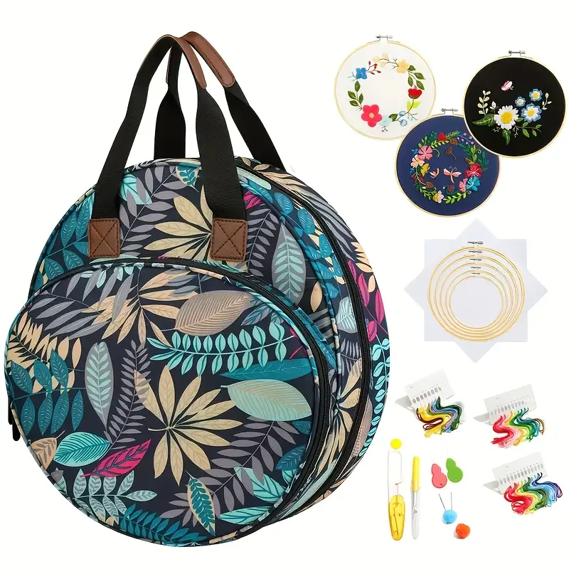 1pc Round Embroidery Project Bag - Home Organizer Storage Tote, Portable Craft Carry Case for Embroidery Kits and Cross Stitch Tools