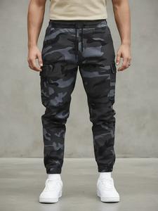 men's camo print cargo pants, regular fit casual comfy multi-pocket trousers for daily wear, fashion men's bottoms for all seasons, streetwear joggers, casual athletic joggers