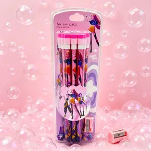 Huntrix Hunter Girl Hb Pencil Set, 12-Pack with Eraser & Sharpener, Cartoon Pencils for Students, Writing Practice Tools, Safe For Kids