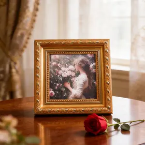 Classical Square Frame-4 Inch Mini Retro Boho Resin Photo Frame, Stand Display, Perfect for Weddings Parties Birthdays School Celebrations Home Office Decor