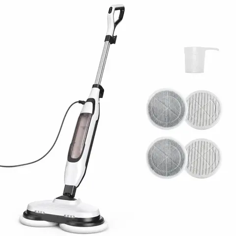 Sweetcrispy Dual-Head Electric Steam Mop Cleaner - Steam Cleaner with 30s Rapid Heat, 99% Grime Lift, LED Display, Swivel Head, 2 Spinning Machine-Washable Pads, Easy Refill Cup, Power Cord, for Hardwood, Tile Floors