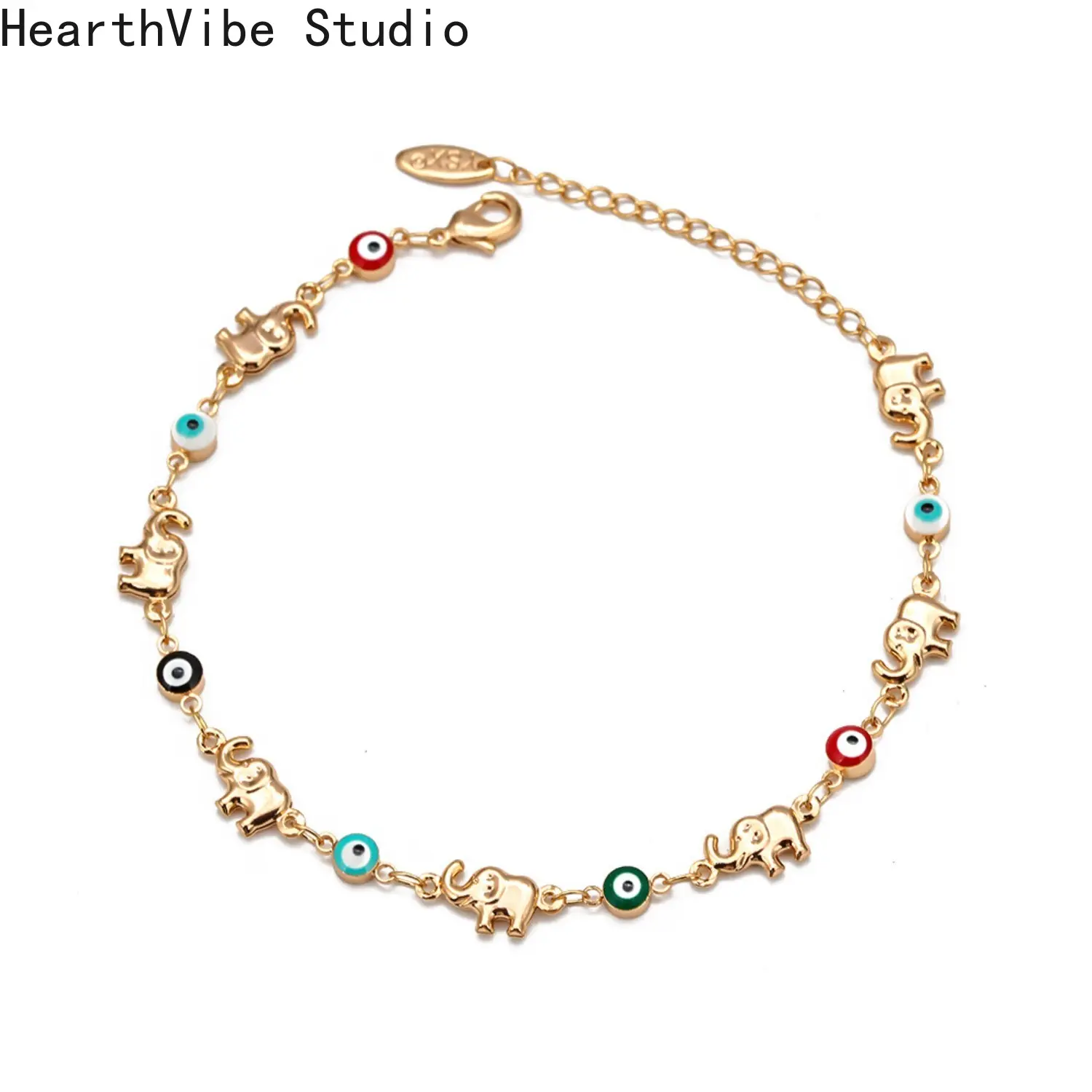 Adjustable Copper Wristband for Men and Women, Charm Decorated Fashion Jewelry with an Elephant Motif and Evil Eye Drop, Bracelet With Charms, Unisex Fit, Sports