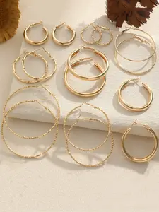 8 Pairs Women's Elegant Twist Design Hoop Earrings, 8 Pairs Trendy Exquisite Hoop Earrings, Chic All-match Vintage Jewelry As Gift for Girlfriend, Versatile Earrings