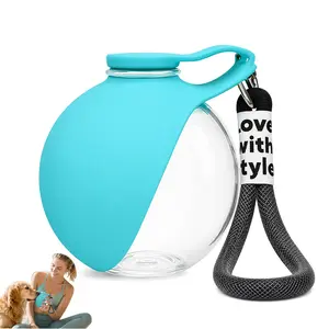 New spherical pet transparent water cup flip-type silicone cat and dog feeding product portable and hangable pet water bottle for outings