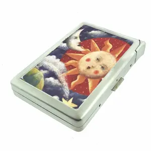 Celestial Whimsy Sun and Moon Metal Case with Built in Lighter