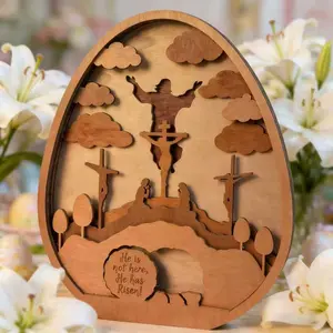 Wooden Multi-Layer Decorative Figurine, Jesus Resurrection Holiday Decoration, Office Room Ornament, Perfect Gift for All Holidays