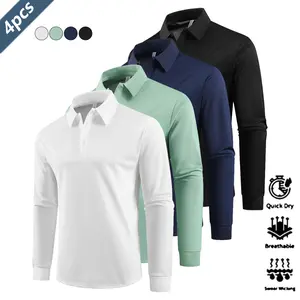 4 Pack Casual Mens Long Sleeve Polo Shirt Quick Dry Golf Tennis Shirt Comfortable Equestrian Apparel Fashion Sports Clothing Suitable For Parties Vacation Travel Collar And Cuff Design