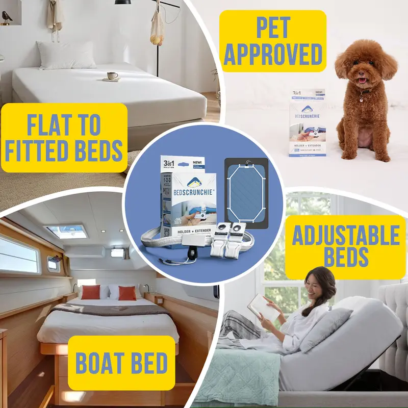 Bed Scrunchie 3-in-1 Adjustable Bed Sheet Straps & Fasteners – 360° Elastic Fitted Sheet Tightener with Heavy-Duty Anti-Slip Clips – Prevent Loose or Slipping Sheets – Universal Bed Sheet Holder for Deep, Extra-Deep, Pillow-Top & Adjustable Mattresses 5