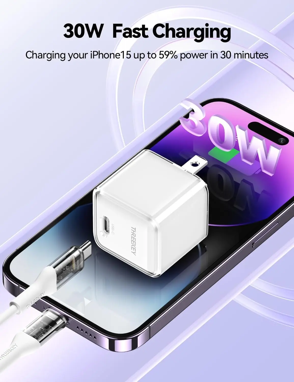 USB C Charger,30W GaN Fast Wall Charger Block,PD USB-C Power Adapter Compatible with iPhone 16/15/14/13/12/11,MacBook Air,Galaxy S23/22/21,iPad Pro/Air