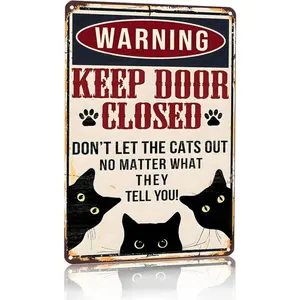 Vintage Aluminum Sign "Keep Door Closed" Humorous Wall Decor, Home Decoration, Retro Style, Rustic Design