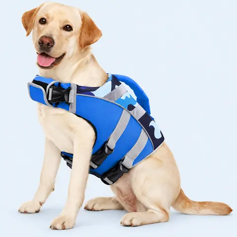 Kuoser Dog Life Jacket - Reflective Stripes, Adjustable High-Visibility Ripstop Vest, Multi-Size Pet Preserver for Small, Medium, Large Dogs for Swimming, Surfing, Water Sports