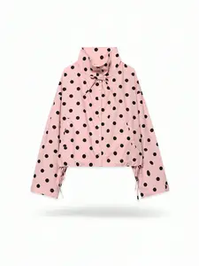Women's Spring Summer Fashion Retro Polka Dot Stand Collar Tie Long Sleeve Casual Coat, Stylish Outerwear for Daily Wear Collared Pocket Outerwear