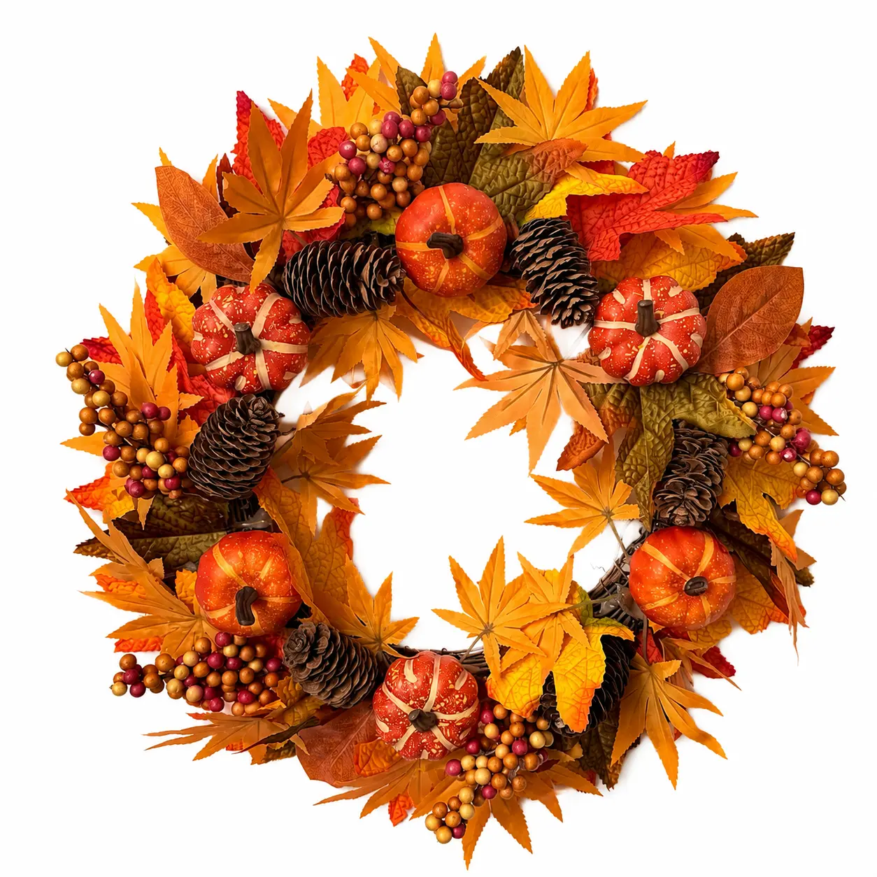 18” Autumn Pumpkin Maple Leaf Wreath for Home Wall Mantel Decor