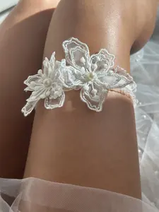 Lace Wedding Garter Pearl Flower Bridal Garter Stretchy Elastic for Elegant Weddings
