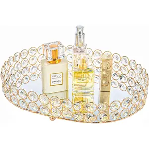 Perfume Tray Vanity Makeup Organizer Ornate  Trinket  Tools Decorative  Care Storage for  Deco Dresser Bathroom Countertop (Oval 12" x 9") ()