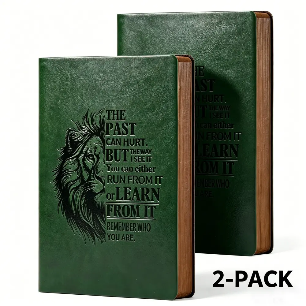 CAGIE 2-Pack A5 Vintage Lion Leather Softcover Notebooks, 256 Lined Pages, Christian Bible Study Tool, Self Improvement Journal, Unique Father's Day Gifts for Men, Bulk Office Stationery Set
