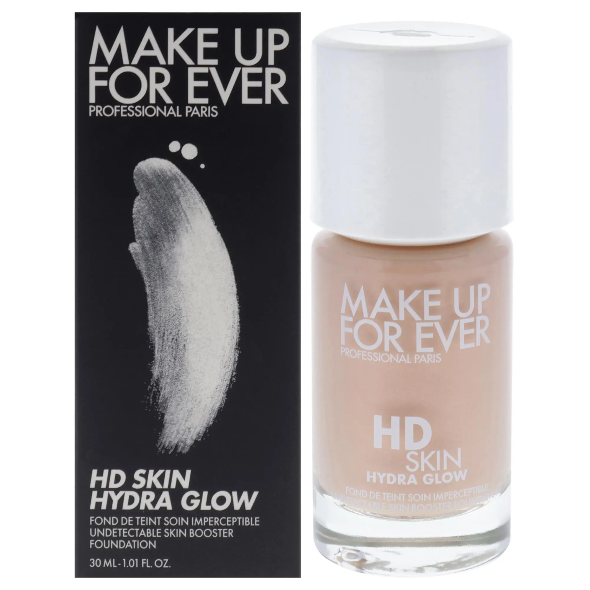 Make Up For Ever Women's HD Skin Hydra Glow Foundation - 1R12 Cool Ivory, 1.01 oz Makeup with Hydrating Glow, Single Bottle, Cosmetic