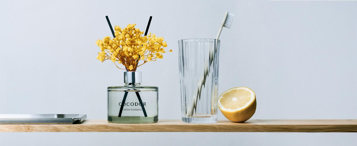 COCODOR Flower Reed Diffuser Set / 6.7oz / Scent Diffuser with Sticks Home Fragrance Reed Diffuser for Bathroom Shelf Decor