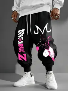 Dragon Ball Buu Print Casual Pants, Men's Heavyweight Jogger Pants, Women's Stylish Skinny Fit, Drawstring Waist, Pockets, Fitness & Streetwear
