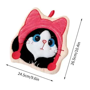 Coral Fleece Hand Towel Cat Hanging Water Absorbent Soft Wipe Functional Quick Dry for Bathroom Kitchen Cleaning