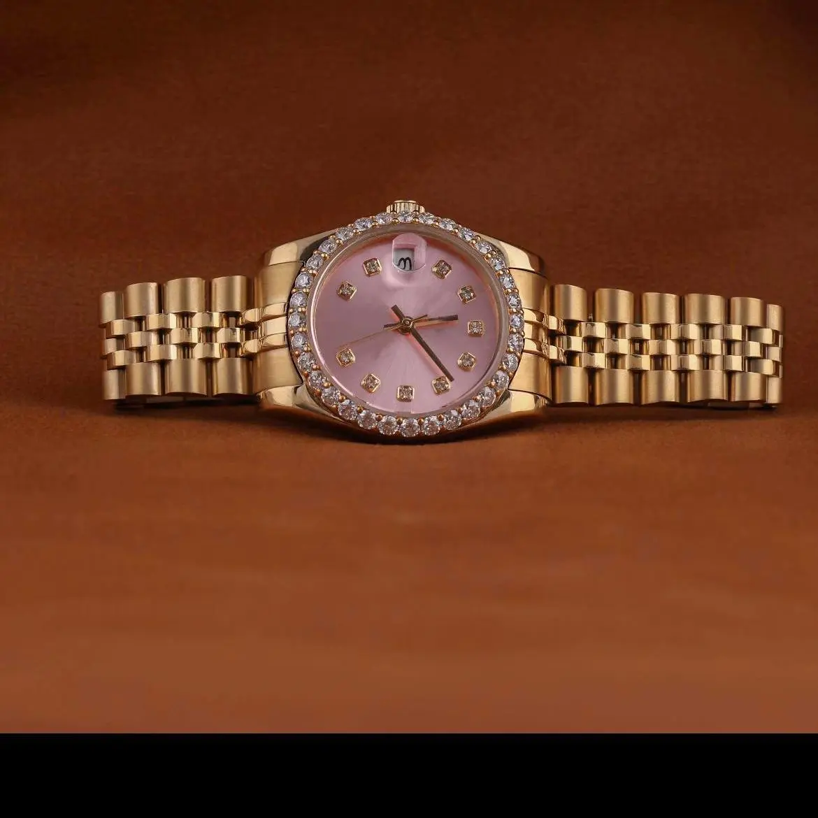Pink Faced Iced out Bezel Jubilee Band