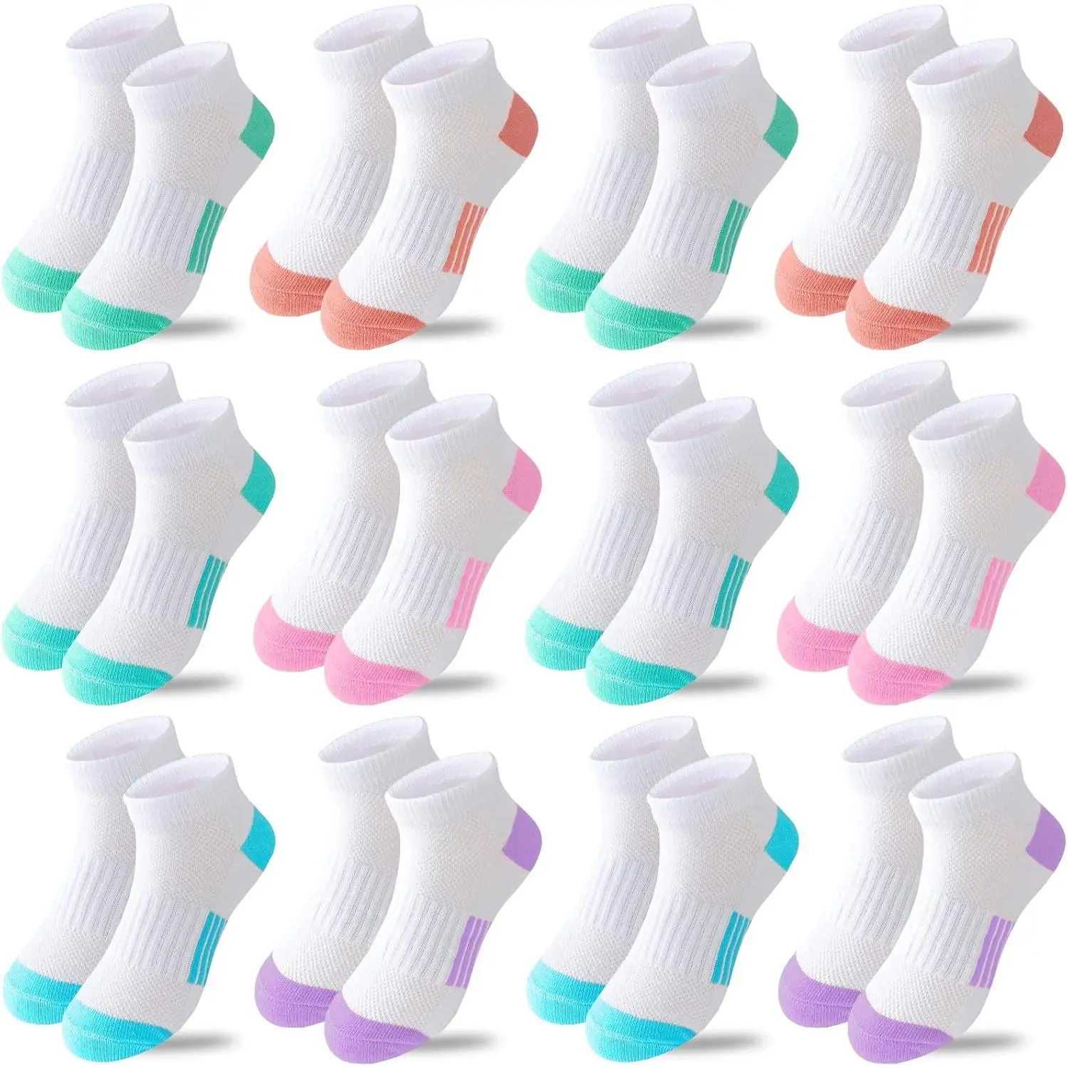 Girls Socks 12 Pairs Ankle Athletic Socks Cotton Sports Socks