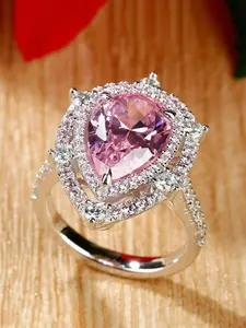 1 PC Romantic Pink Cubic Zirconia Ring For Women Wedding Engagement Valentine's Day Party Gift Elegant Ring