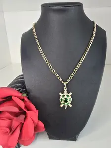 14k Gold-Plated Stainless Steel Laminated Chain Necklace with Turtle Pendant for Daily Use