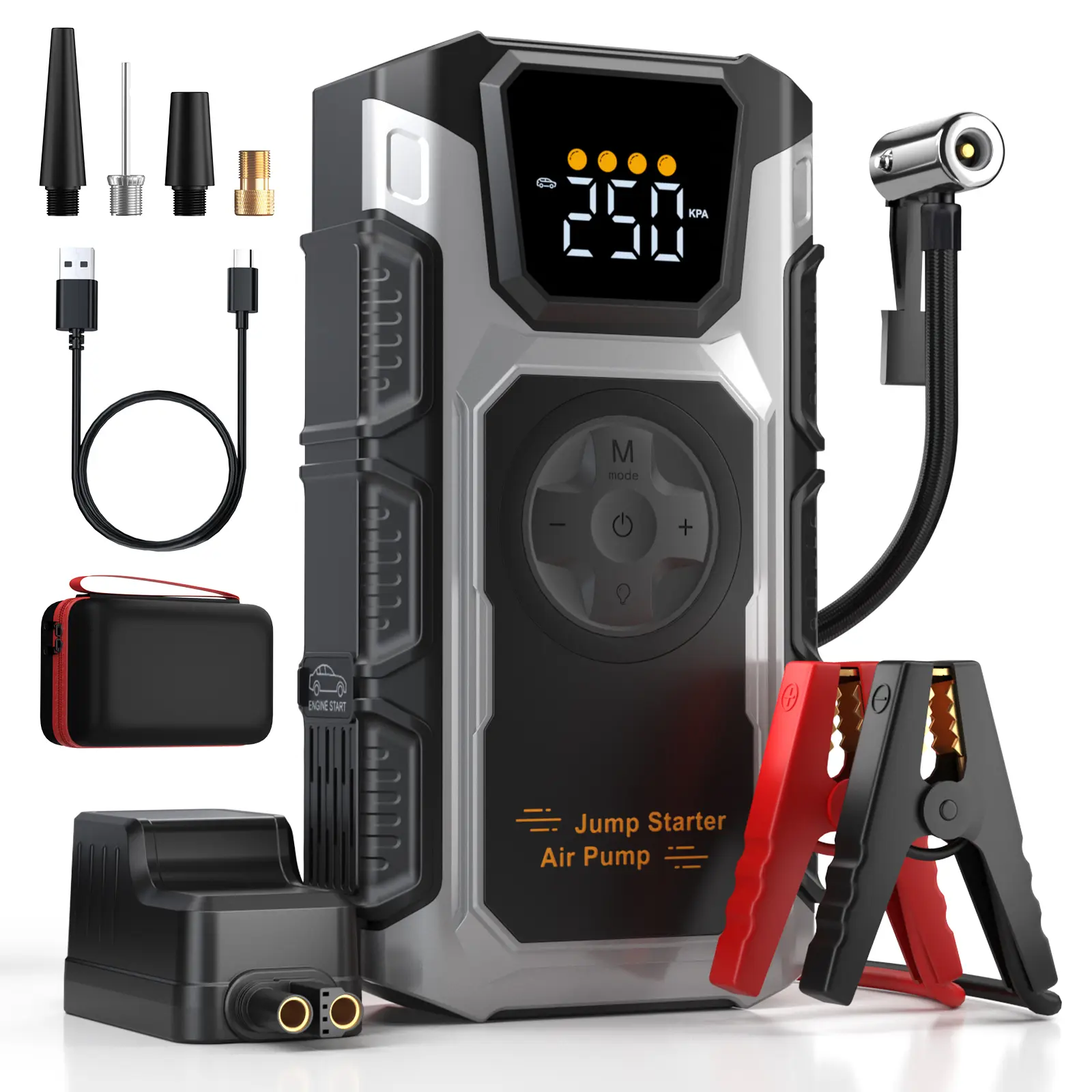 5000A Car Jump Starter with 150PSI Tire Inflator, Power Bank & LED Light, Reliable in -20°F, Compatible with Most Cars & Trucks, For All Driving Situations