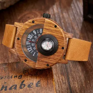 Multifunctional Compass Wooden Watch Outdoor Sport Watch for Men Women Students