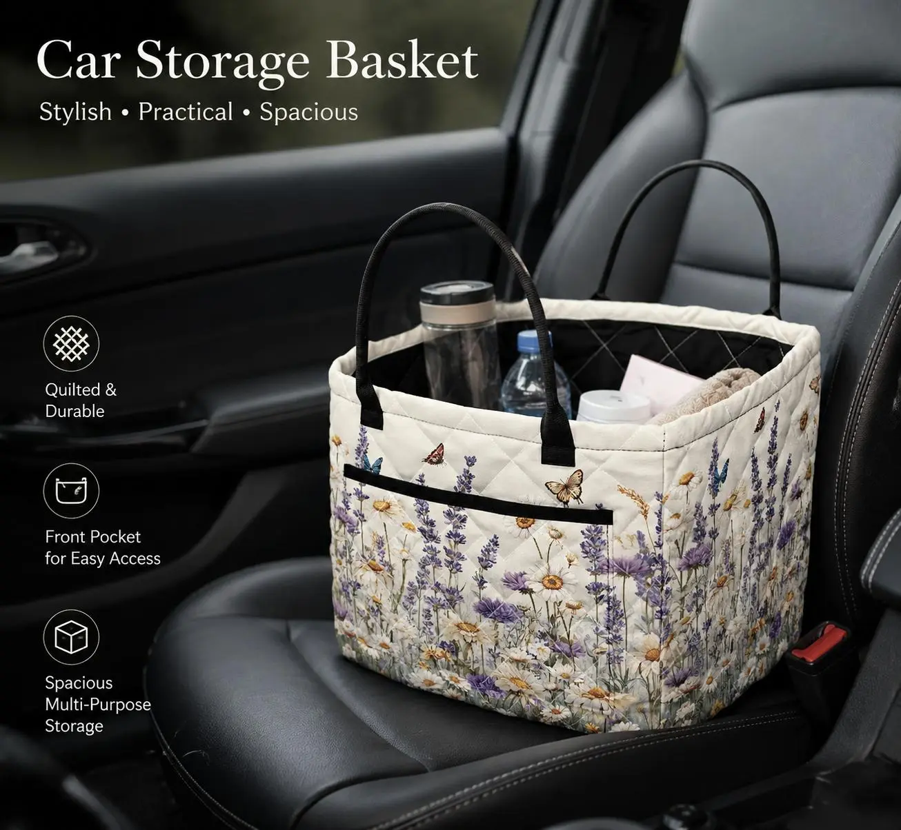 Flower Car Interior Storage Basket - Foldable, Butterfly Collapsible Clothes Basket with Handle for Home Organization Car Trunk Backseat Machine Washable Basket, Gift for Mom Babyshower