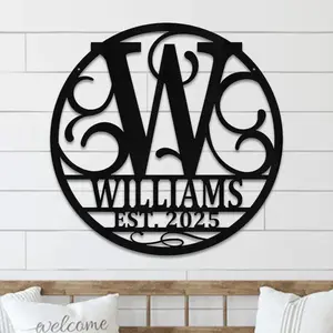 Personalized Metal Last Name Sign  Custom Monogram Door Hanger Name Sign  Metal Wall Art Split Letter Monogram Wall Decor  Outdoor Sign