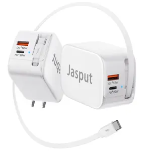 Jasput 58W Fast Charging 3-in-1 Retractable USB-C Wall Charger - 35.4in Retractable Cable for iPhone 16/15/14/13/12/11, iPad, Samsung & More Devices