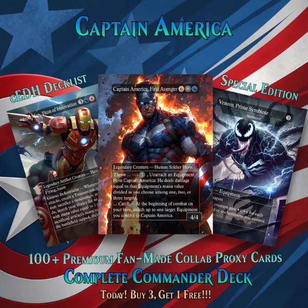 Captain America Inspired Special Edition Complete Commander Deck – 100+ Cards, Jeskai Equipment & Artifact Synergy, Shield Throw Damage, Iron Man, Venom & Custom Art EDH Set