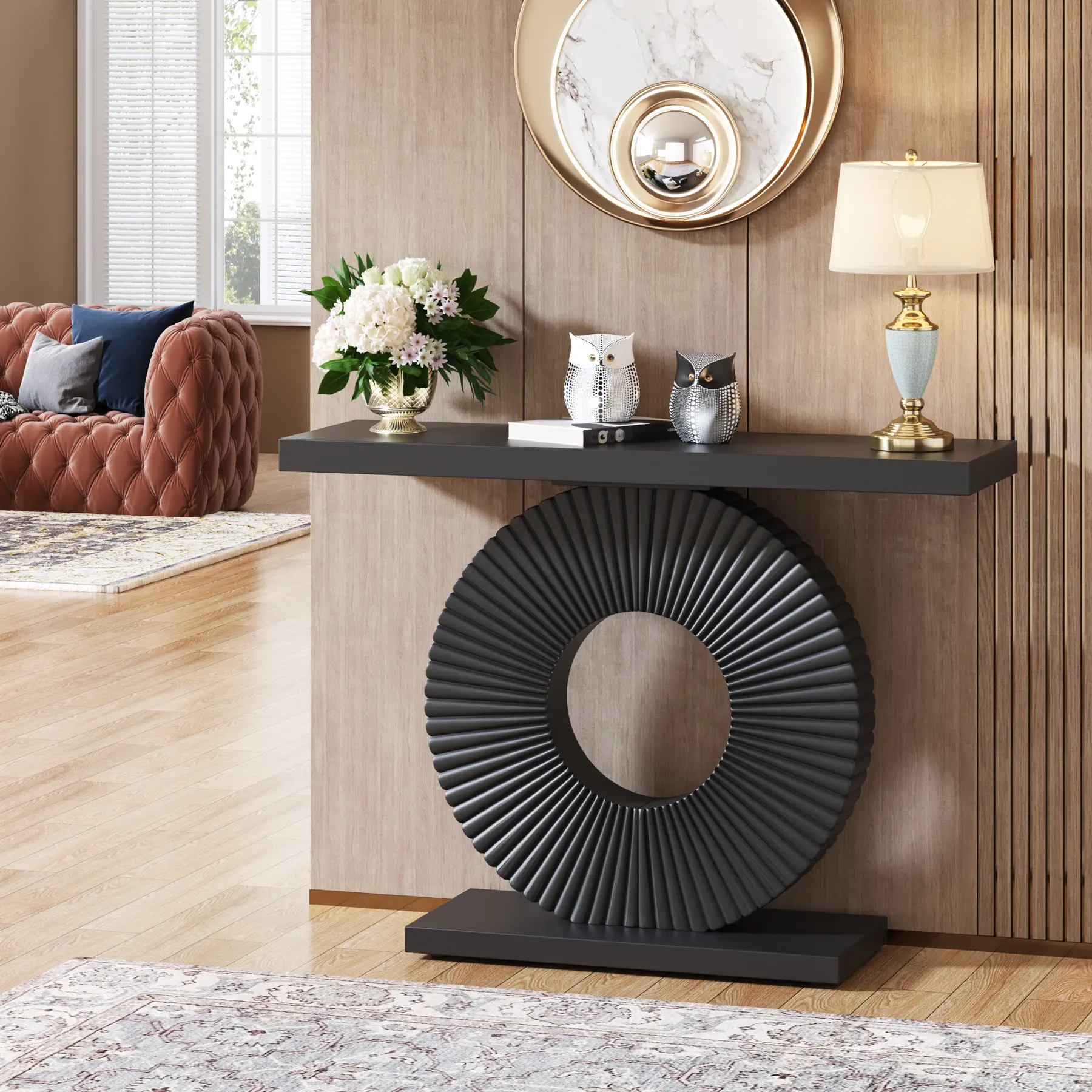 LITTLE TREE Modern Console Table with Geometric Base, 40 inch Wood Entryway Table Sofa Table Narrow Long, Contemporary Accent Table for Living Room, Entryway, Hallway