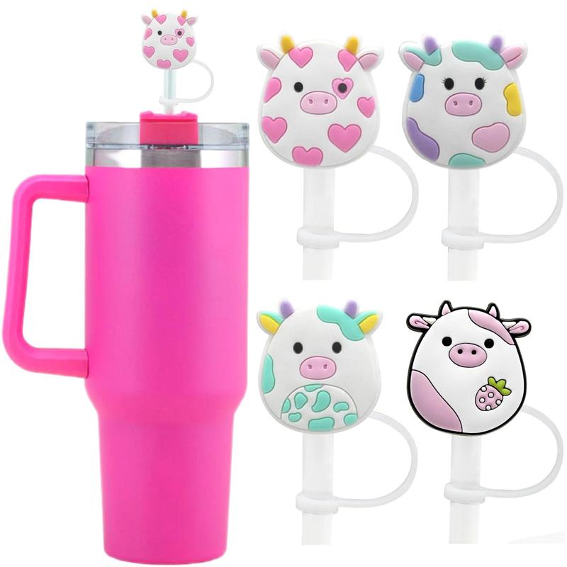 Cartoon Animal Design Straw Cover, 4 Counts/set Leakproof Cute Straw ...