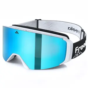 Freela Ski Goggles- Frameless, Magnetic OTG Snow Goggles Interchangeable Lens UV400 Protection Anti-Fog for Adult Men Women