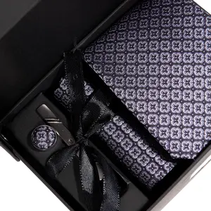 Men's Tie Gift Set – Tie, Cufflinks, Handkerchief & Clip | Lilac Geo
