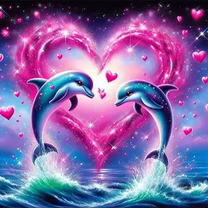 1PCS Diamond Painting Kit Dolphins Heart Shaped Rhinestone Embroidery DIY Craft Wall Art Home Decor Gift