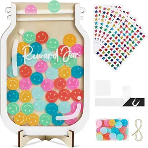 Personalized  Reward Jar with 42 count Smiley Tokens and 420 Holographic  Stickers - Positive Behavior Chart for Classroom,  Chore Chart & Potty  Reward System for