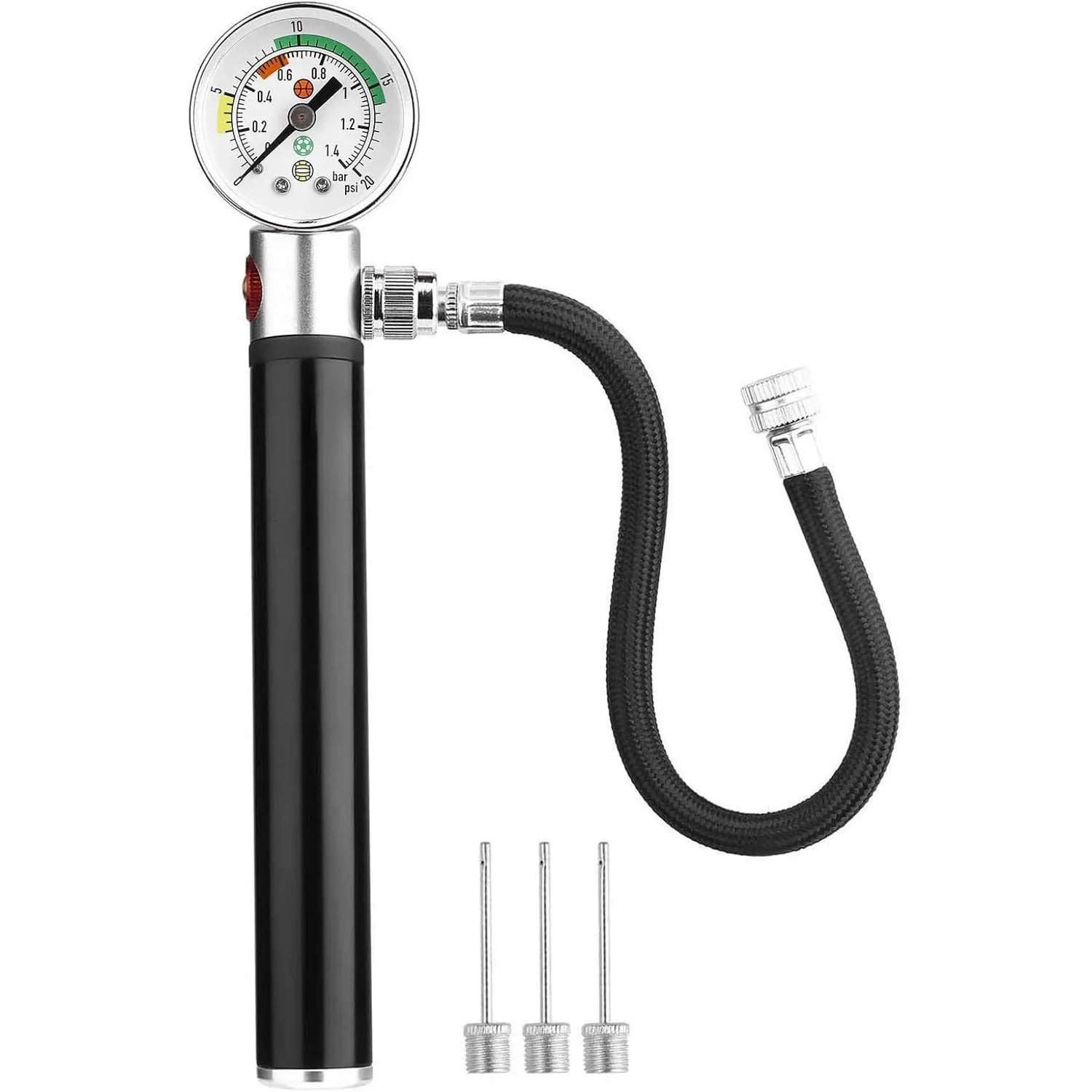 Ball Pump with Pressure Gauge, eBall Sports Ball Air Pump with Inflation Needles & Pressure Release Valve for Basketball, Football, Soccer Ball, Rugby, Volleyball and Other Inflatable Balls