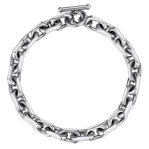 Hermah Silver Color Men's Bracelet Cable Link Stainless Steel 9mm 7-9inch Fashion Cool Jewelry for Men