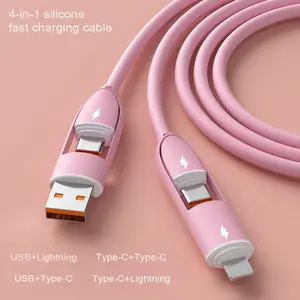 4-In-1 66w Fast Charging Cable, Multi-Purpose Silicone Data Line, USB to Micro USB/Type-C/lightning Charger for iPhone & Samsung