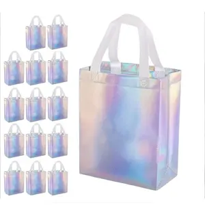 15 Colorful Holographic Gift Bags, Reusable Medium Handbags, Durable Polypropylene Material, Sand-Proof Design, Perfect for Birthdays Parties Weddings, Party Favor