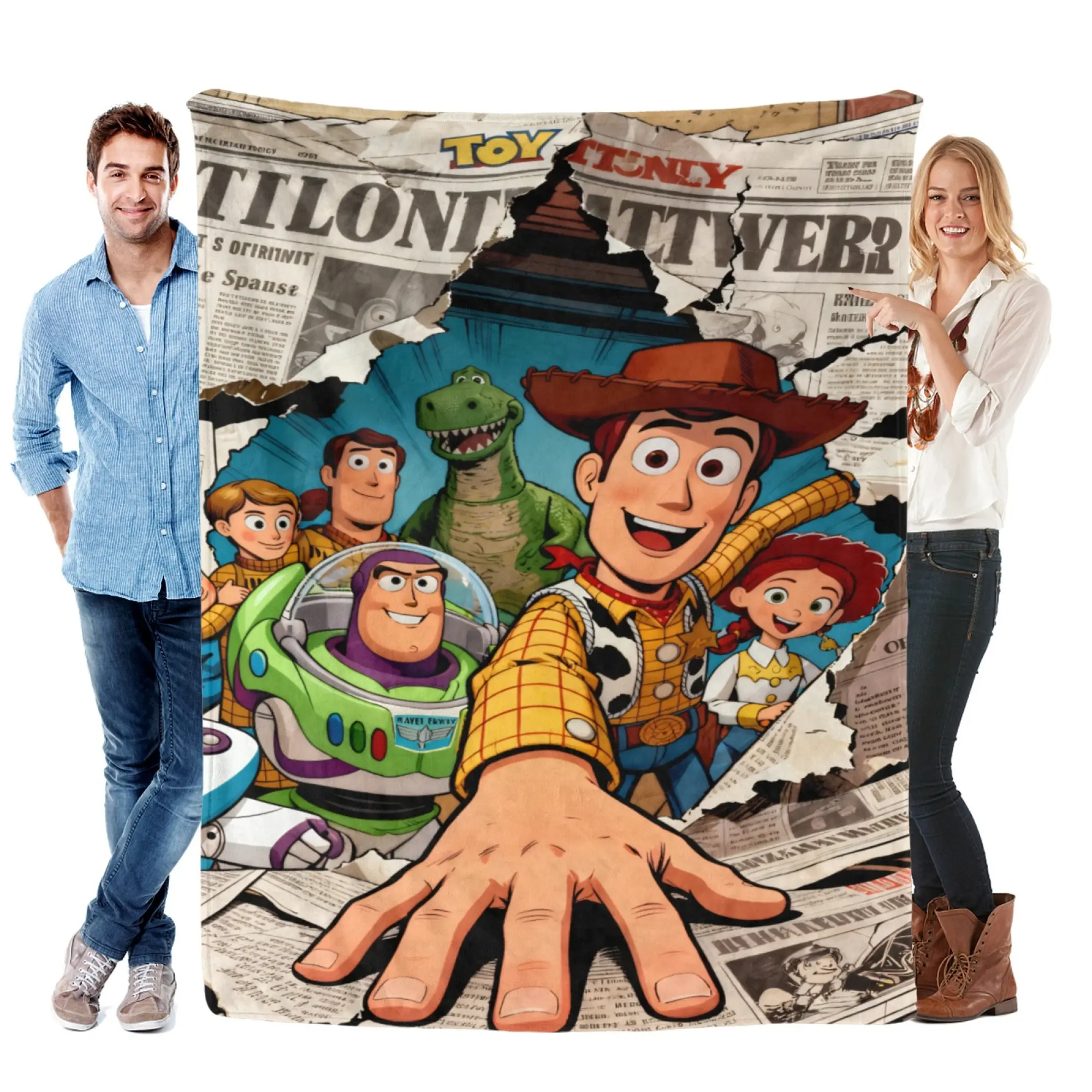 Disney Pixar Toy Story Animation Collectibles Super Soft Fleece Throw Blanket - Retro-Inspired Vintage Newspaper 2D Print, Lightweight Warm Bedding for Child Watch Party, Cute Look Room Decor, Ultra Soft